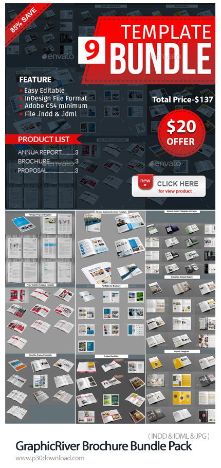 دانلود GraphicRiver Brochure Bundle Pack - مجموعه قالب ایندیزاین بروشورهای تجاری متنوع