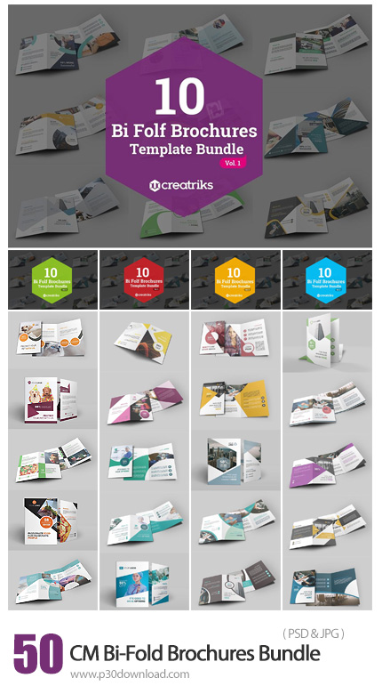دانلود CreativeMarket 50 Bi-Fold Brochures Bundle - 50 بروشور لایه باز دولت با موضوعات مختلف