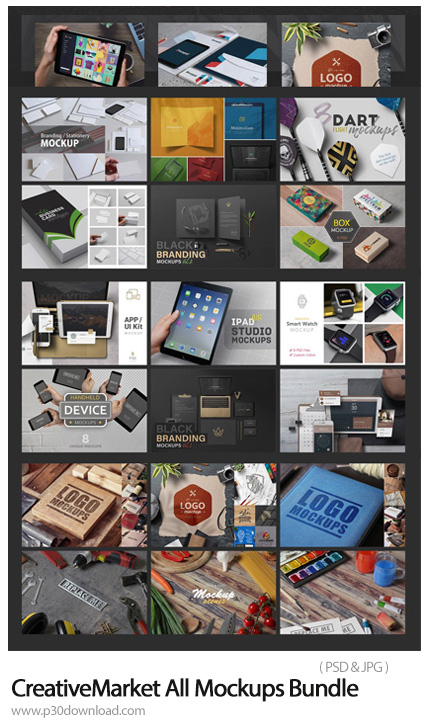 دانلود CreativeMarket All Mockups Bundle - مجموعه موکاپ ست اداری و دستگاه های دیجیتالی