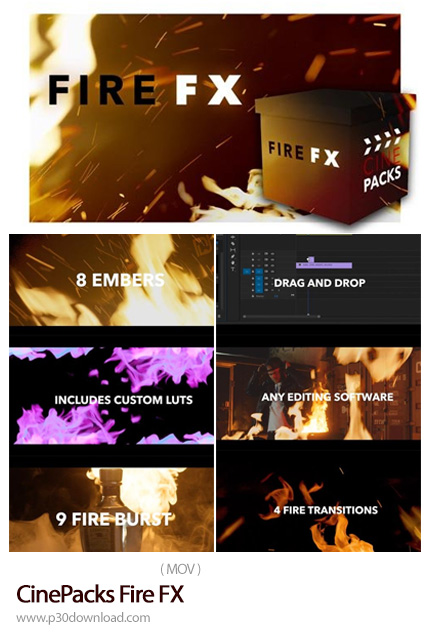 دانلود CinePacks Fire FX - مجموعه فوتیج آتش، شعله آتش، انفجار آتش و جرقه آتش