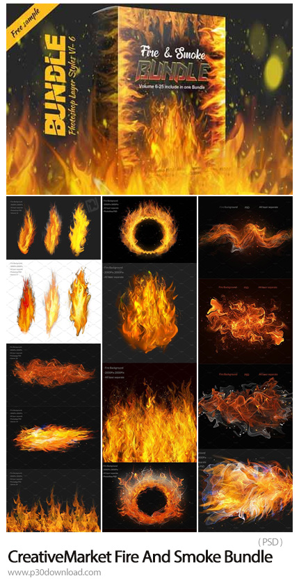 دانلود CreativeMarket Fire And Smoke Bundle - مجموعه افکت شعله آتش و دود در فتوشاپ