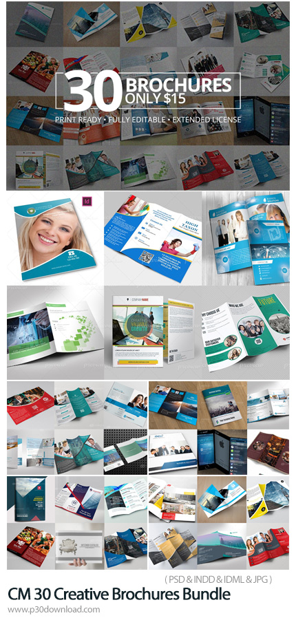 دانلود CreativeMarket 30 Creative Brochures Bundle - 30 قالب لایه باز و ایندیزاین بروشورهای خلاقانه