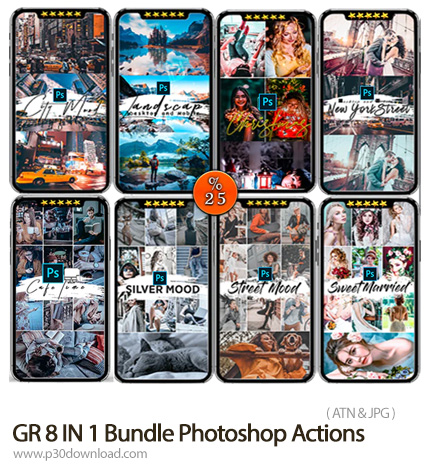دانلود 8 IN 1 Bundle Photoshop Actions - مجموعه اکشن فتوشاپ با 8 افکت رنگی هنری برای تصاویر