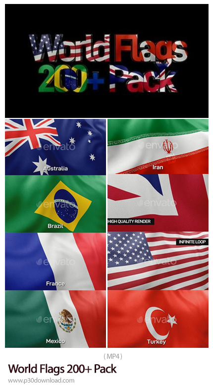 دانلود World Flags 200+ Pack - مجموعه ویدیوی موشن گرافیک پرچم کشورهای جهان