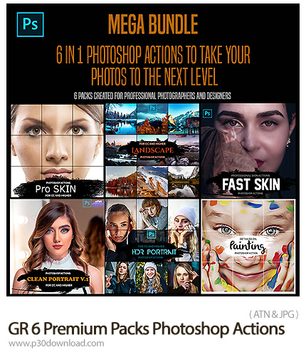 دانلود 6 Premium Packs Photoshop Actions - مجموعه اکشن فتوشاپ با 6 افکت روتوش، نقاشی و ارتقاء کیفیت 