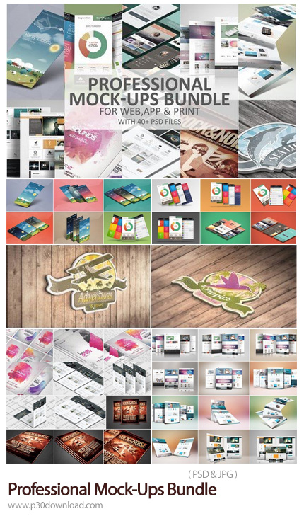 دانلود Professional Mock-Ups Bundle - مجموعه موکاپ رابط کاربری برنامه، صفخات وب، لوگو و فلایر