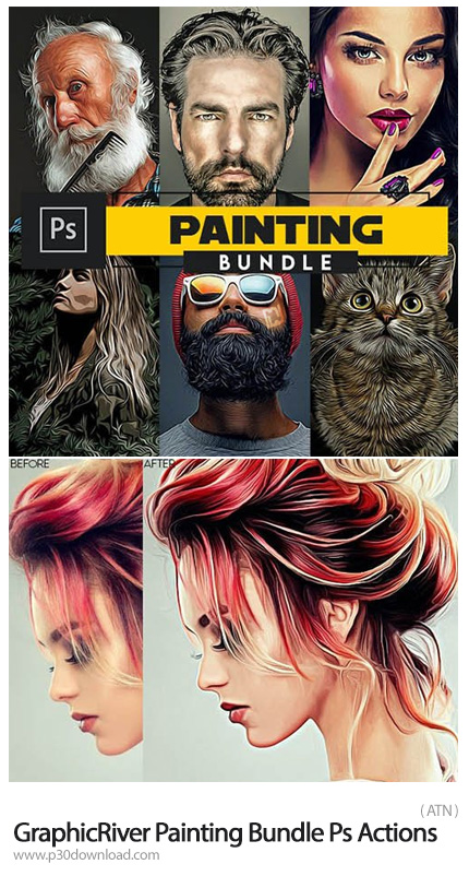 دانلود GraphicRiver Painting Bundle Photoshop Actions - مجموعه اکشن فتوشاپ با 6 افکت نقاشی متنوع