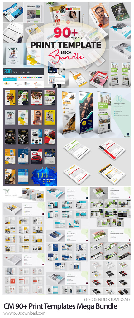 دانلود CreativeMarket 90+ Print Templates - بیش از 90 قالب آماده ست اداری شامل بروشور، مجله، کاتالوگ