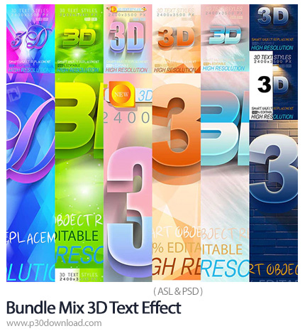 دانلود GraphicRiver Bundle Mix 3D Text Effect - پک استایل های فتوشاپ با افکت های لایه باز سه بعدی مت