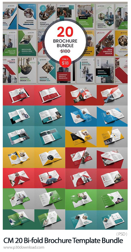 دانلود CreativeMarket Bi-fold Brochure Template Bundle - 20 بروشور دولت با طرح های متنوع