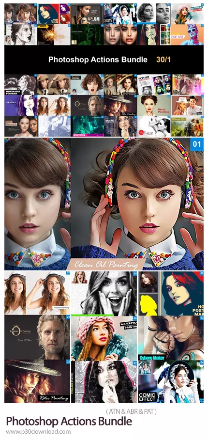 دانلود پک اکشن فتوشاپ با 30 افکت هنری متنوع - CreativeMarket Photoshop Actions Bundle