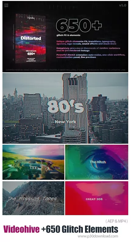 دانلود Videohive +650 Glitch Elements - بیش از 650 المان گلیچ برای افترافکت