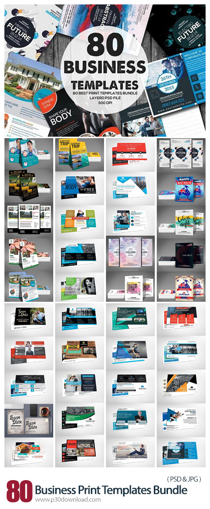 دانلود Business Print Templates Bundle - 80 قالب لایه باز فلایر، کارت ویزیت و بروشور تجاری