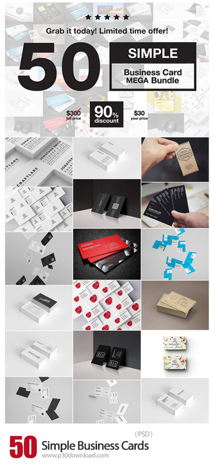 دانلود Simple Business Cards - 50 کارت ویزیت لایه باز با طرح های ساده