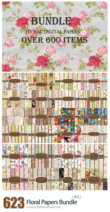 دانلود Floral Papers Bundle - بیش از 600 تکسچر با طرح های گلدار متنوع