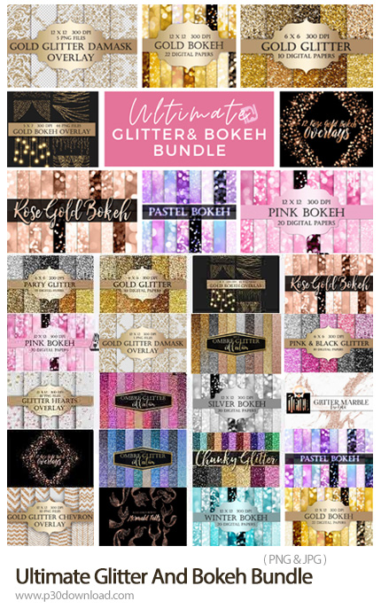 دانلود Ultimate Glitter And Bokeh Bundle - پک طراحی کلیپ آرت، تکسچر و کاغذ دیجیتالی بوکه و ذرات درخش