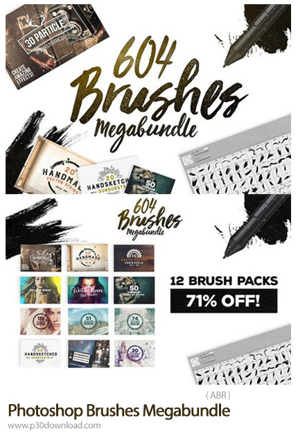 دانلود Photoshop Brushes Megabundle - 604 براش فتوشاپ آبرنگی، رترو، لکه قهوه، پارتیکل و ...
