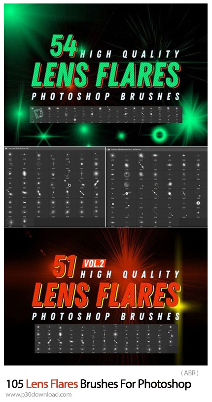 دانلود Lens Flares Brushes For Photoshop - 105 براش فتوشاپ نور، لنز فلر، انتشار نور و ...