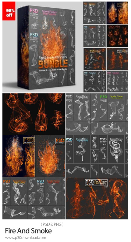 دانلود Fire & Smoke - عکس های لایه باز و PNG دود و آتش واقعی