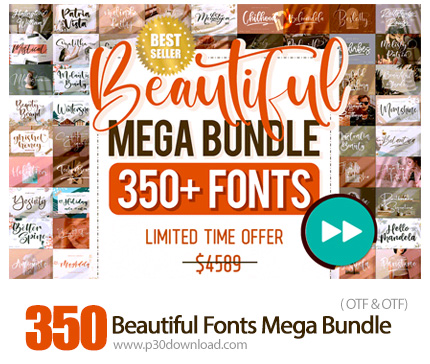 دانلود Beautiful Fonts Mega Bundle - بیش از 350 فونت انگلیسی با طرح های زیبا