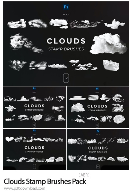 دانلود Clouds Stamp Brushes Pack - مجموعه براش فتوشاپ ابر با شکل های مختلف