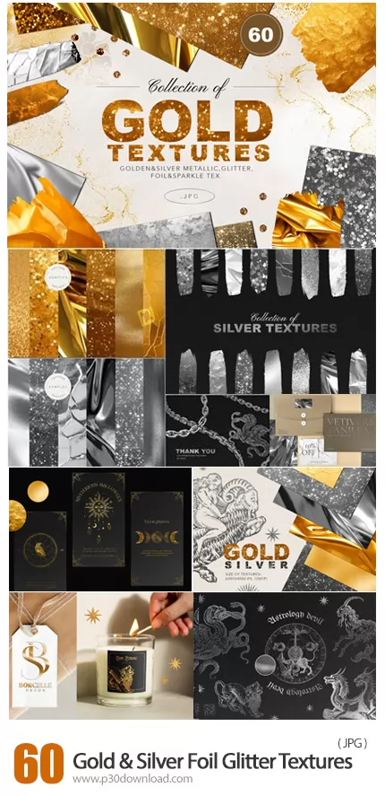 دانلود Gold & Silver Foil Glitter Textures - 60 تکسچر طلایی و نقره ای درخشان