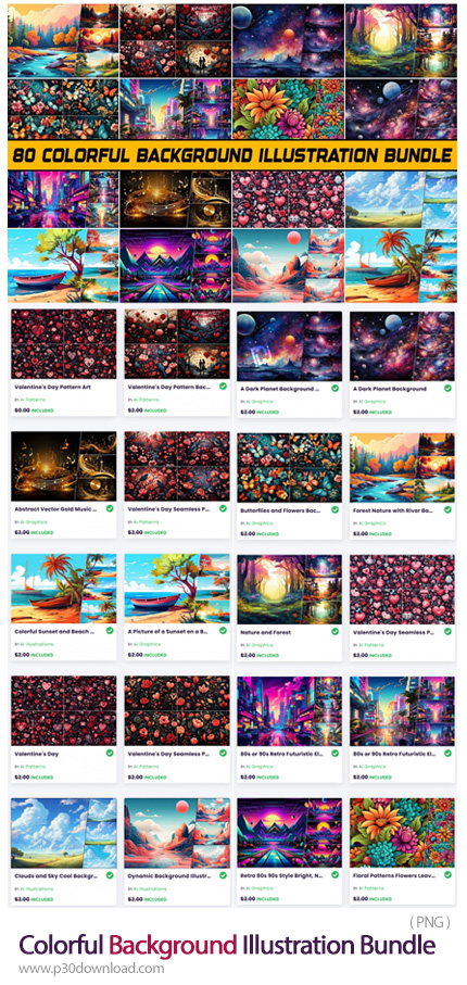 دانلود Colorful Background Illustration Bundle - مجموعه بک گراندهای رنگارنگ با طرح های گرافیکی