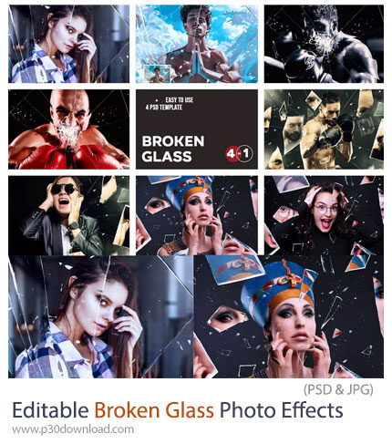 دانلود Editable Broken Glass Photo Effects - افکت لایه باز قابل ویرایش شیشه شکسته برای تصاویر