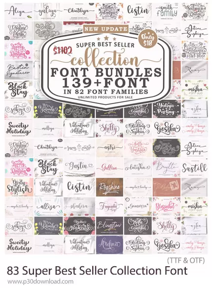 دانلود Super Best Seller Collection Font Bundle 83 فونت انگلیسی با ...