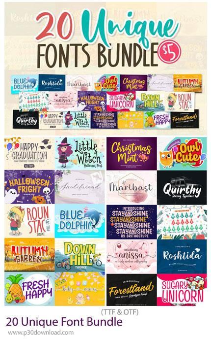 دانلود Unique Font Bundle - 20 فونت انگلیسی منحصربه‌فرد