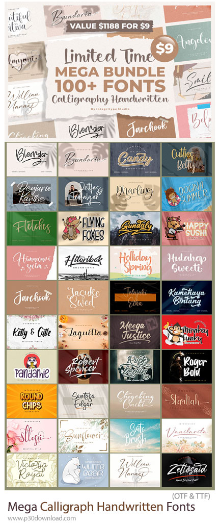 دانلود Mega Calligraph Handwritten Fonts Bundle - مجموعه فونت‌های دست‌نویس و خوشنویسی انگلیسی