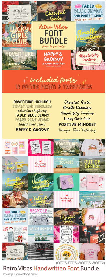 دانلود Retro Vibes Handwritten Font Bundle - مجموعه فونت دست‌نویس رترو