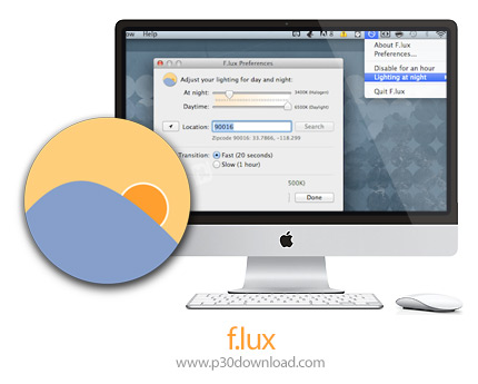 دانلود f.lux v41.5 MacOS - نرم افزار تنظیم نور مانیتور برای جلوگیری از خستگی چشم و اختلال در خواب بر