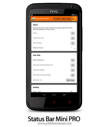 دانلود Status Bar Min Pro - برنامه موبایل سفارشی سازی نوار وظیفه
