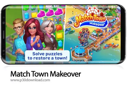 دانلود Match Town Makeover: Your town is your puzzle v1.10.1102 + Mod - بازی موبایل نوسازی شهر ساحلی