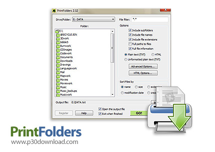 دانلود PrintFolders v2.51f - نرم افزار تهیه لیست نام پوشه ها و فایل ها