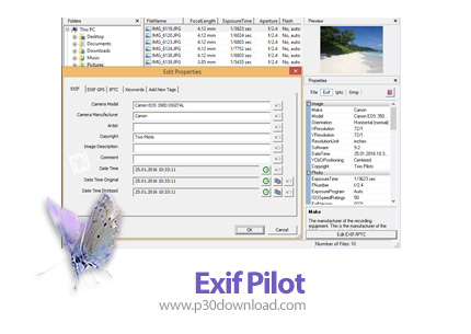 دانلود Exif Pilot v6.21 Batch Editing Plug-in x86/x64 - نرم افزار تحلیل داده های IPTC، EXIF و XMP دو