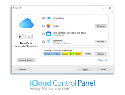دانلود iCloud Control Panel v7.21.0.23 - نرم افزار مدیریت فایل های حساب آی کلود در ویندوز