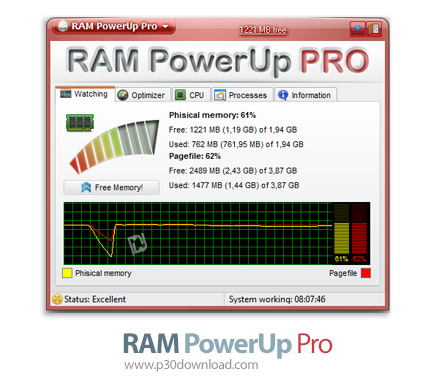 دانلود RAM PowerUp Pro v0.1.2.831 - نرم افزار مانیتورینگ و بهینه سازی حافظه رم