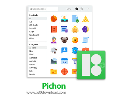 دانلود Pichon (Icons8) v9.6.8 - نرم افزار مجموعه ای عظیم از انواع آیکون ها برای استفاده طراحان و برن
