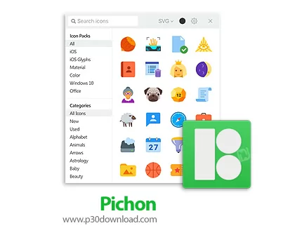 دانلود Pichon (Icons8) v9.6.8 - نرم افزار مجموعه ای عظیم از انواع آیکون ها برای استفاده طراحان و برن
