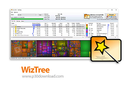 دانلود WizTree v4.09 Enterprise - نرم افزار شناسایی فایل هایی با بیشترین میزان فضای اشغال شده روی دی