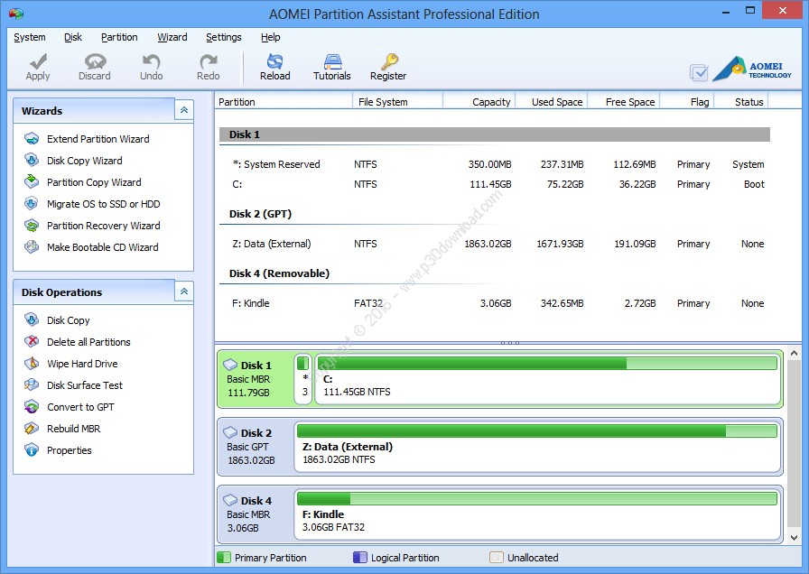 Обрезка hdd с помощью aomei partition assistant