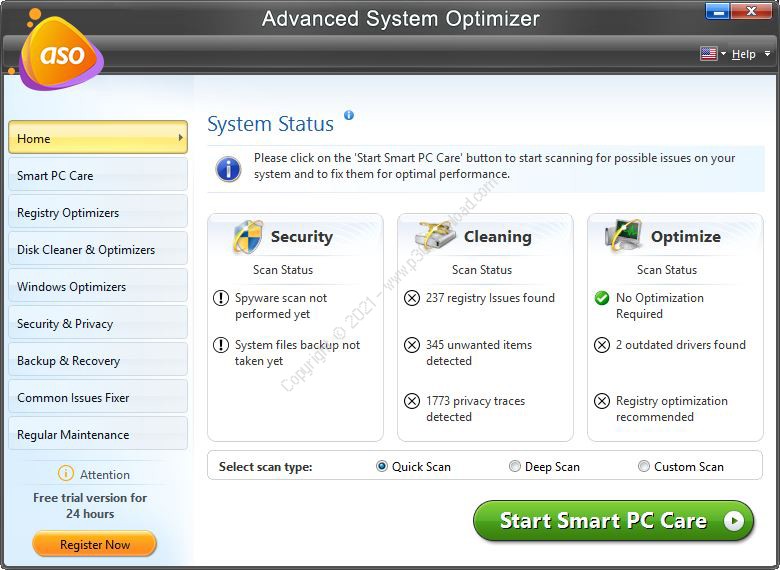 Advanced System Optimizer 3.81.8181.238 free instals